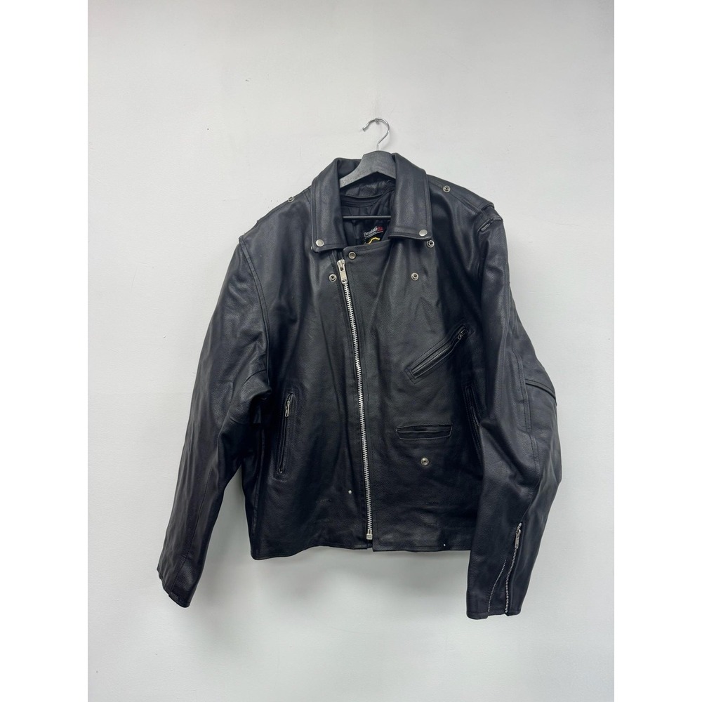 VTG Genuine Leather‎ Jacket Mens 50 Black Thinsulate Motorcycle Biker Zip Lined